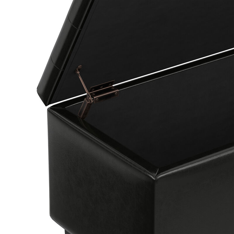 Cosmopolitan 34 inch Wide Transitional Rectangle Storage Ottoman in Midnight Black Vegan Faux Leather, Assembled image number 9