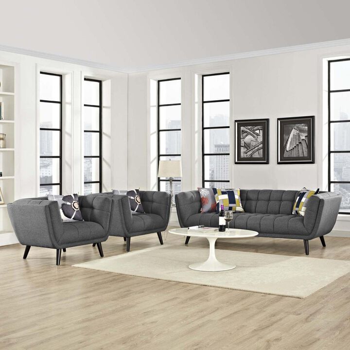 Modway Bestow Mid-Century Modern Upholstered Fabric Sofa and Armchair Set in Gray