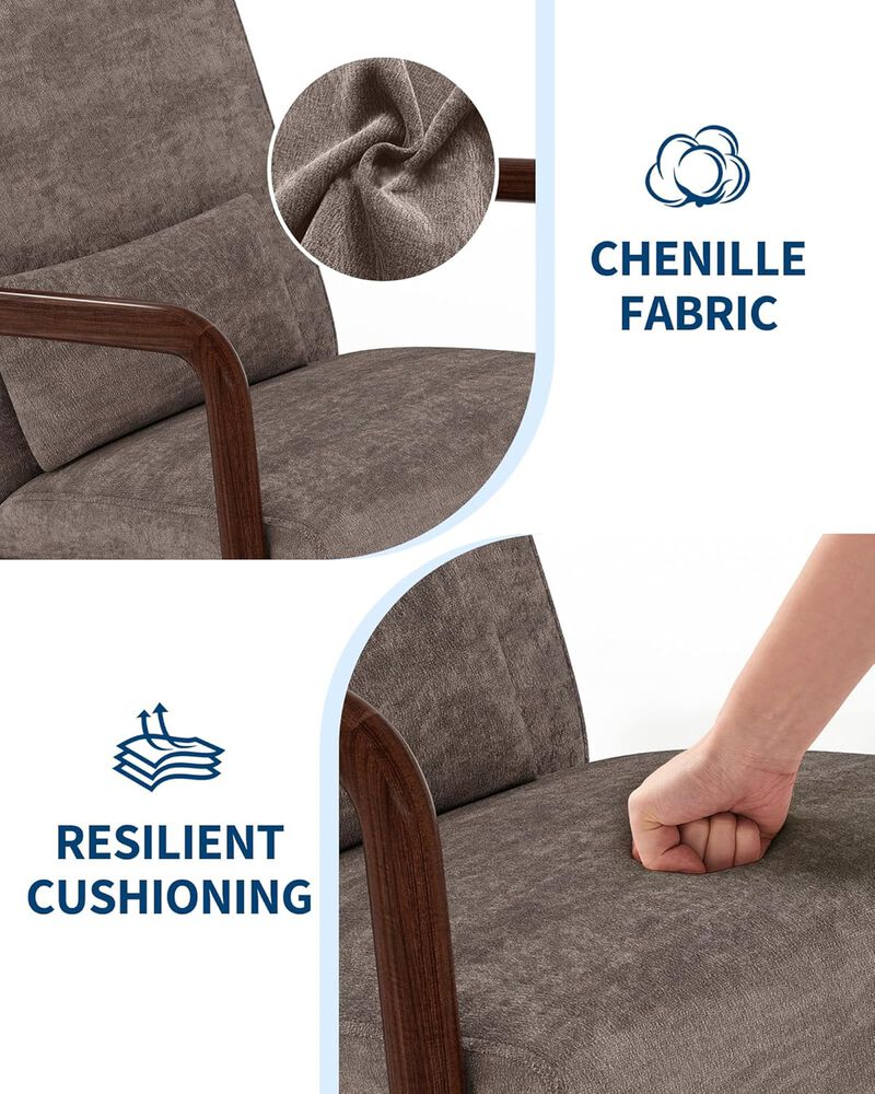 Modern Chenille Accent Sofa Chair, Lounge Armchair with Lumbar Pillow for Living Room, Bedroom, Outdoor Relax, Brown image number 2