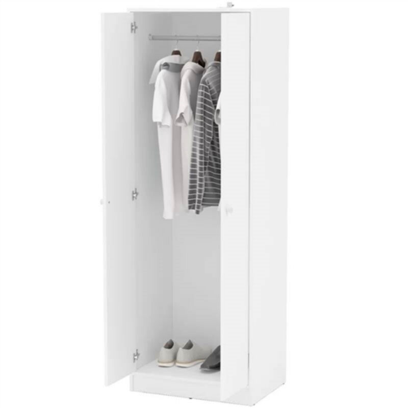 Modern 2-Door Wardrobe Armoire Cabinet with Clothes Hanging Rod