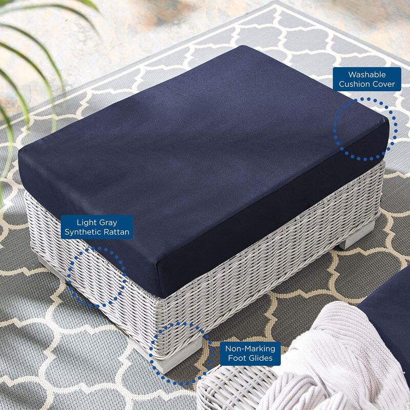 Conway Sunbrella Outdoor Patio Wicker Rattan Ottoman image number 9