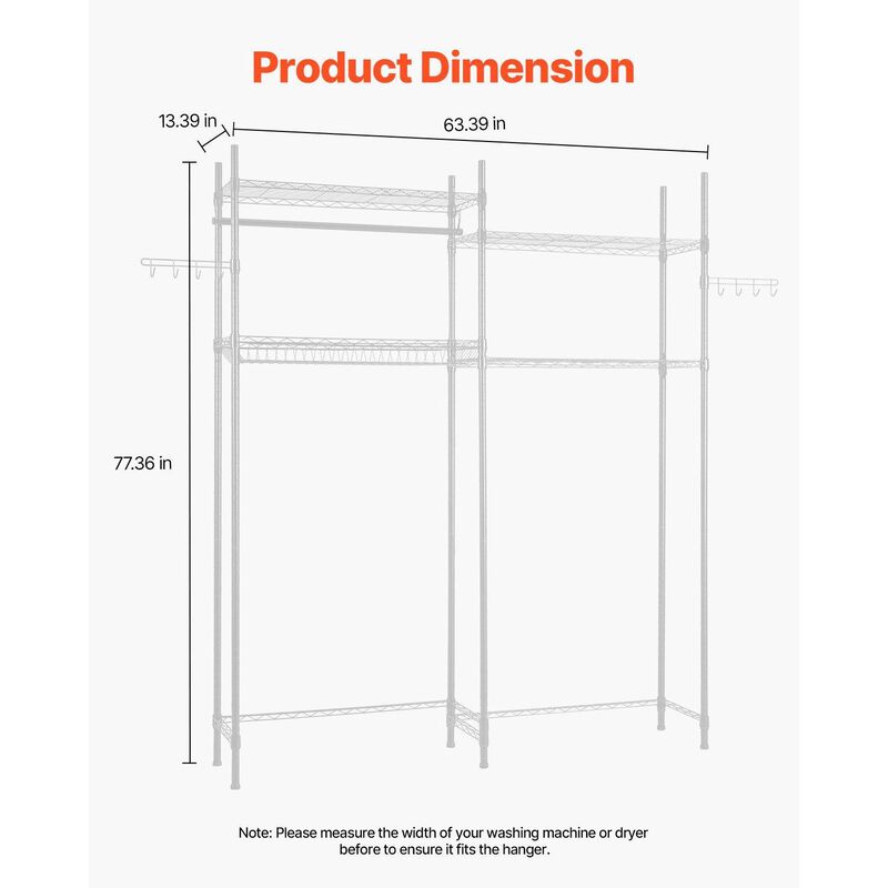 Laundry Room Storage Rack Over Washer Dryer with Hanging Rod and Hooks image number 2