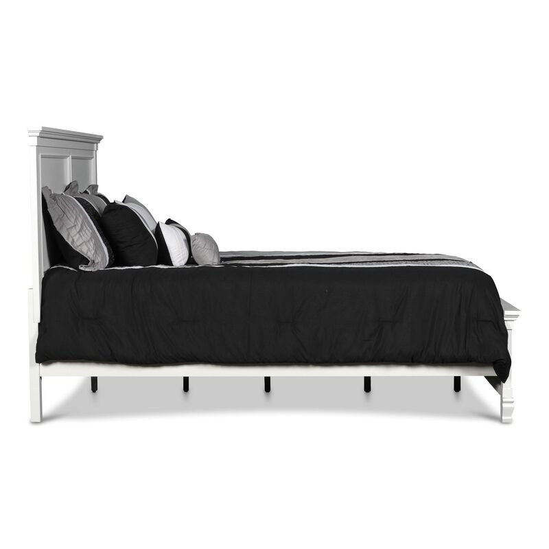 Umi King Size Bed, Classic Panel Design with Molded Details, White Wood - Benzara