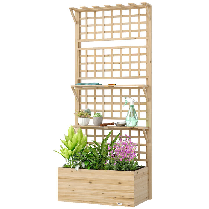Hivvago Wooden Elevated Planter with Trellis and Storage Shelves