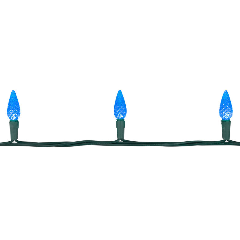 70-Count Blue Faceted LED C6 Christmas Light Set - 23ft Green Wire image number 4