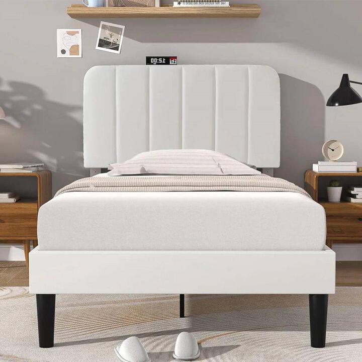 Hivvago Twin size Dark Grey Upholstered Platform Bed Frame with Headboard