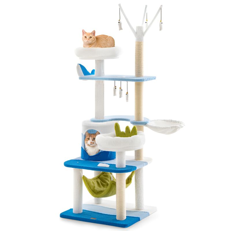 Multi-level Cat Tower with Sisal Covered Scratching Posts-Blue