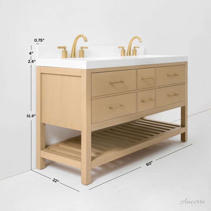 Elizabeth 60 in. Bath Vanity Set in Oak Finish with White Quartz Vanity Top and White Undermount Basin