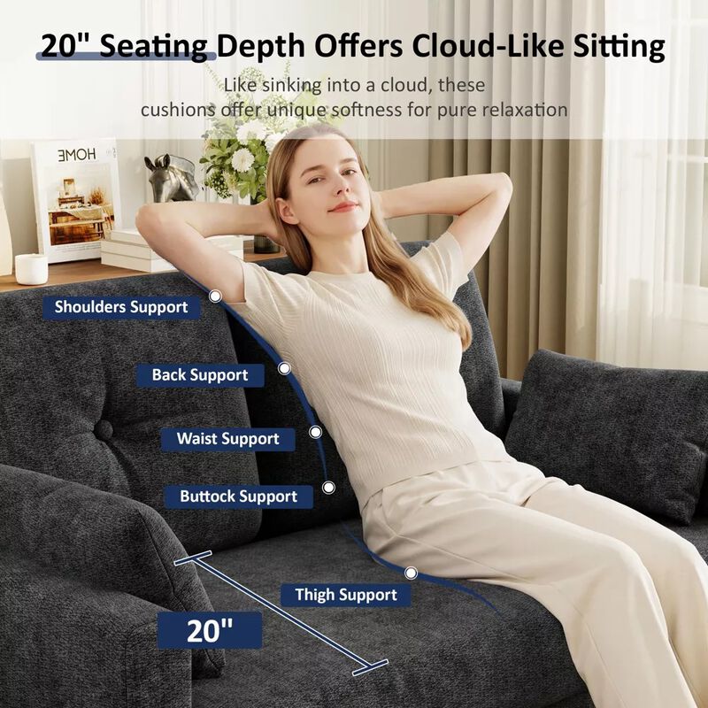 Vipbear 48" Chenille Loveseat Sofa for Small Spaces &ndash; 2-Seater Couch with Deep Seat, Side Pocket image number 4