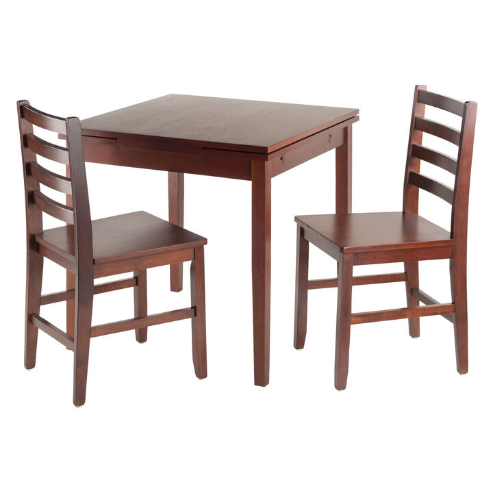 Winsome Pulman Walnut Finish Extension Dining Table with 2 Ladder Back Chairs