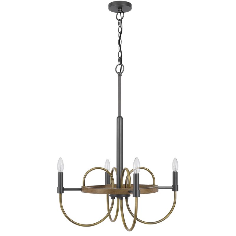 4 Light Candelabra Chandelier, Wood Base, Bronze and Gray Metal 24 Inch image number 4