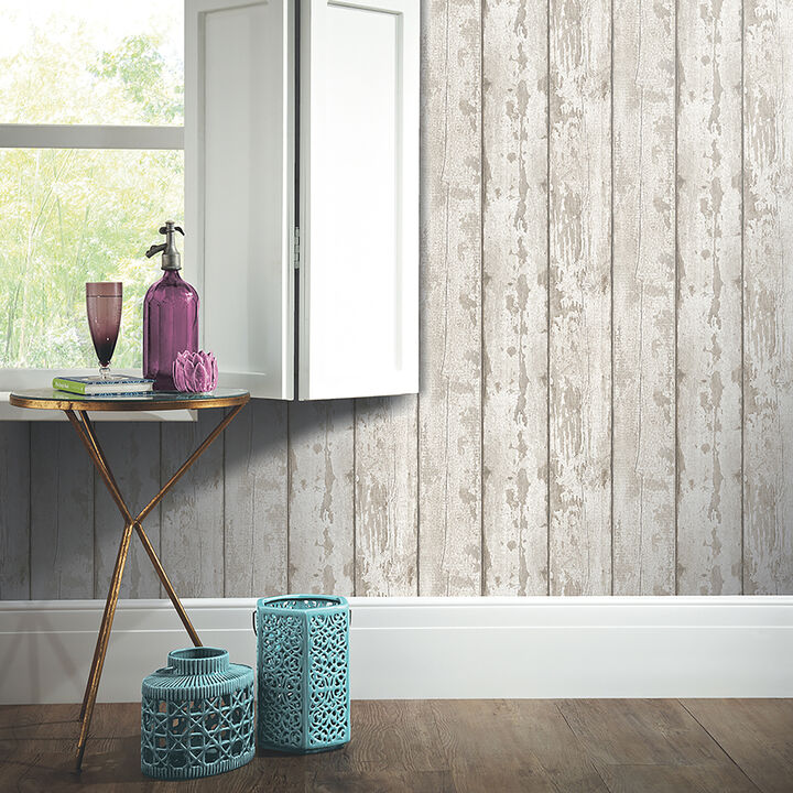 Ambrose Cream Wood Plank Wallpaper