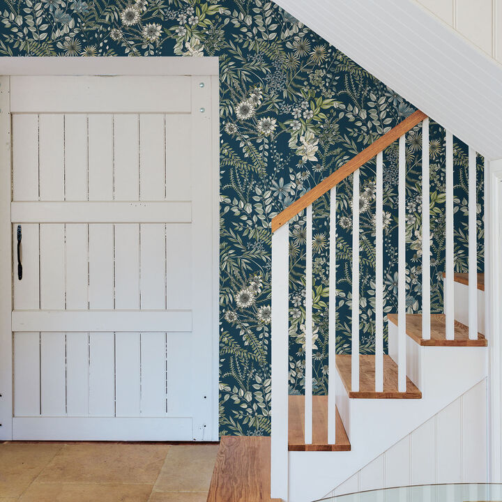 Full Bloom Navy Navy Floral Wallpaper