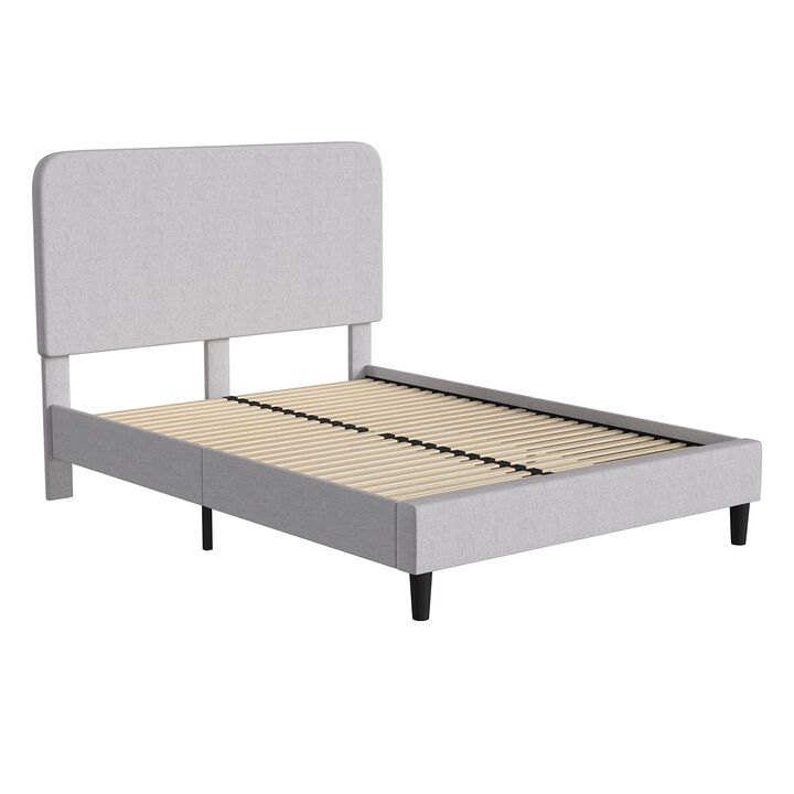 Flash Furniture Addison Platform Bed - Light Grey Fabric Upholstery - Queen - Headboard with Rounded Edges - Wood Slat Support - No Box Spring or Foundation Needed