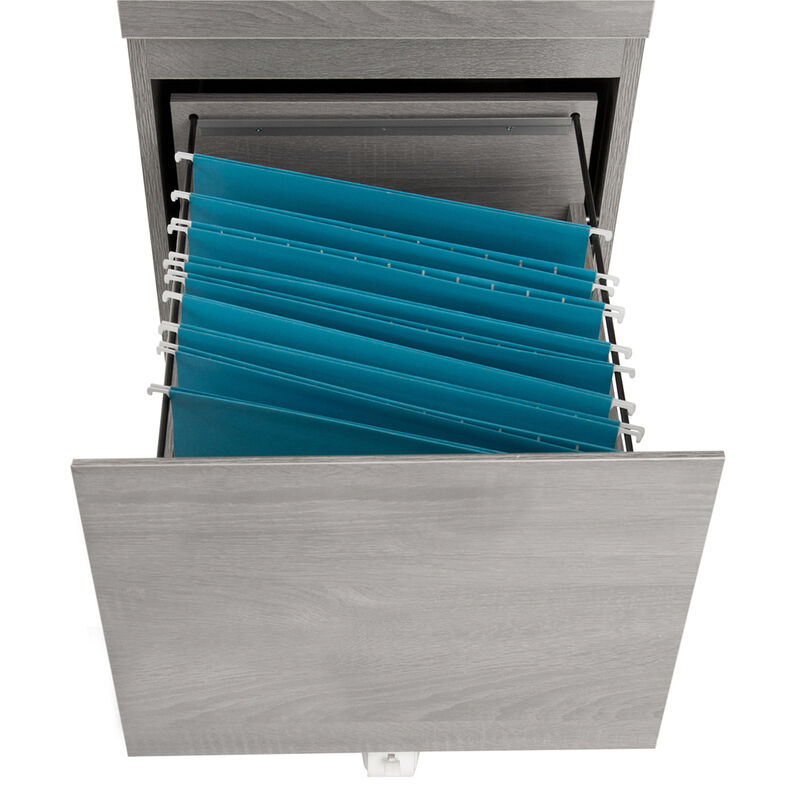 Rolling Two Drawer Vertical Filing Cabinet with Lock and Storage, Grey