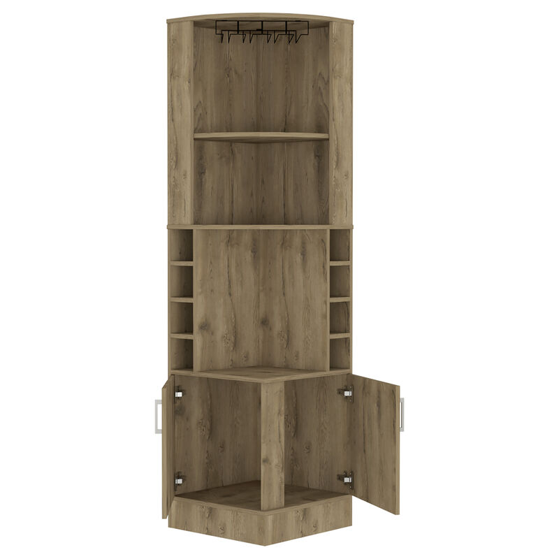 DEPOT E-SHOP Egina Bar Cabinet Two Drawers, Eight Bottle Cubbies, Two Large Open Shelves, Macadamia