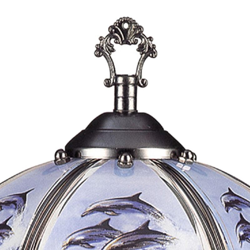Umbrella Shade Glass Table Lamp with Dolphin Print, Silver-Benzara