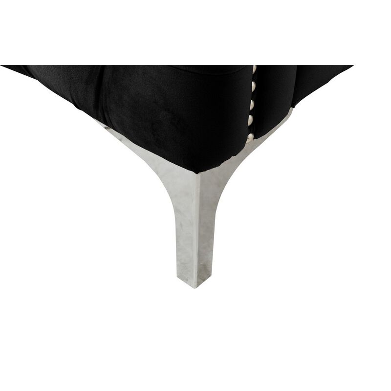 Joel Modern Sofa with 3 Pillows, Tufted Black Velvet, Silver Legs-Benzara