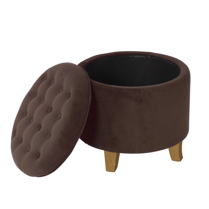 Wes Round Storage Ottoman, Chocolate Brown Velvet, Hardwood, 19 Inch image number 2