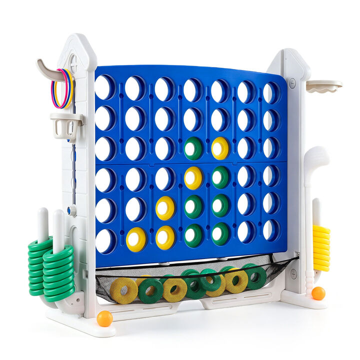 Portable 4 in 1 Row Connect Game with Mesh Net and Adjustable Height