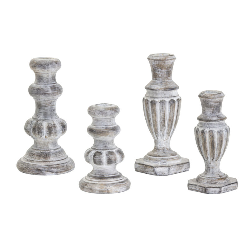 HomeRoots Set of Four White Washed Resin Tabletop Candle Sticks image number 2