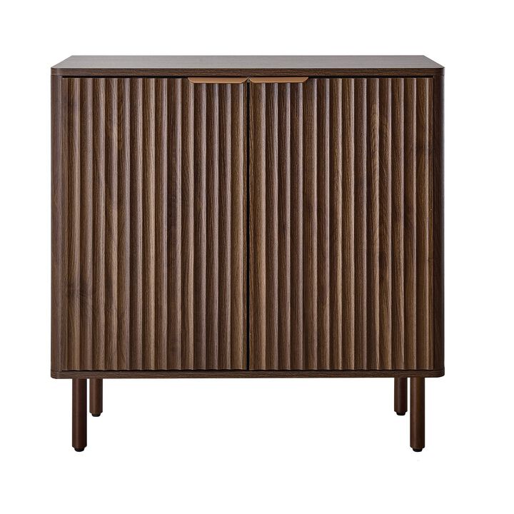 Mid Century Coffee Bar Cabinet with Fluted 2-Tier Storage