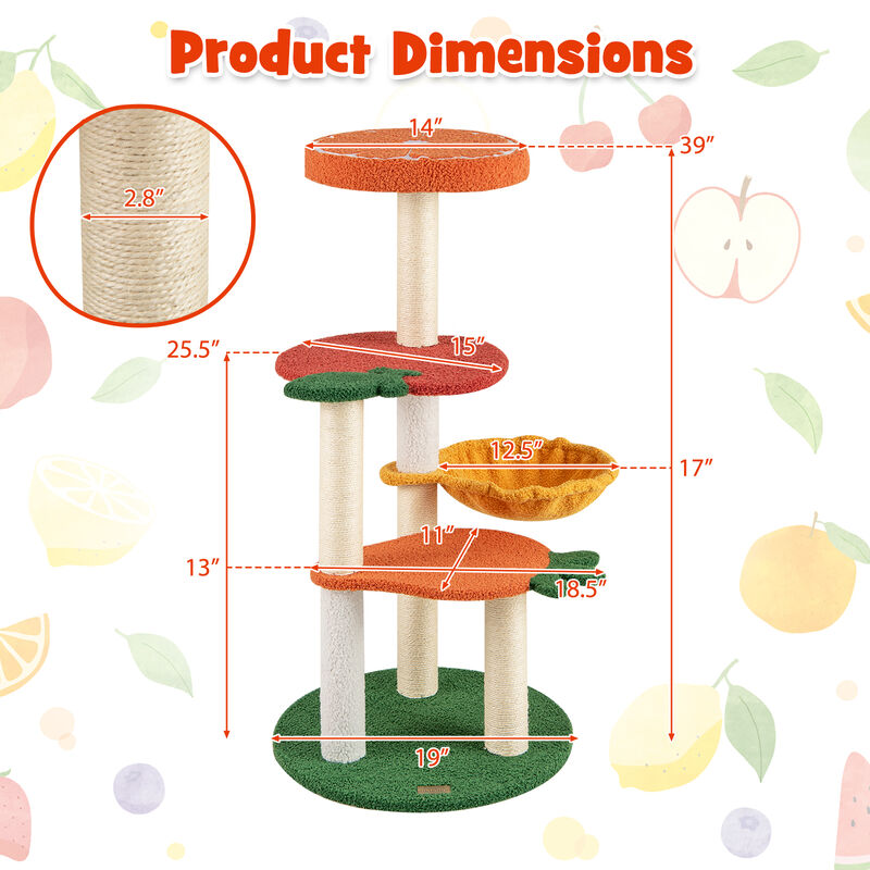 Colorful Cat Tree Activity Center with Fruits-Inspired Platforms