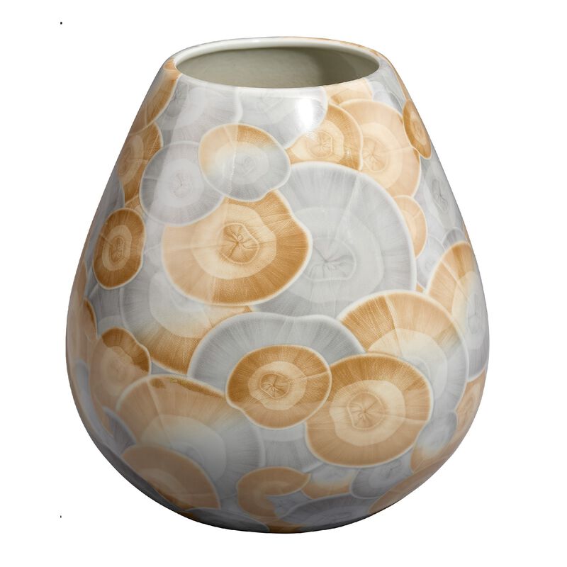 Aery Decorative Vase, Printed Pattern Glossy Blue Ceramic, 8 Inch