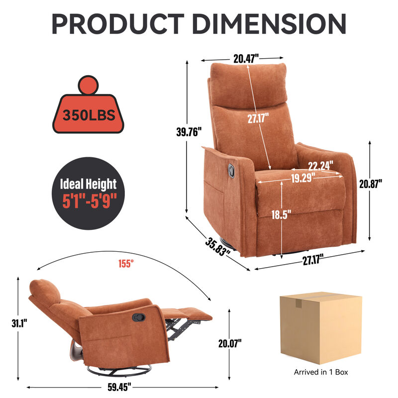 GOODSILO Heat Massage Manual Recliner Chair with Rocker and Swivel for Living Room Relaxation image number 2