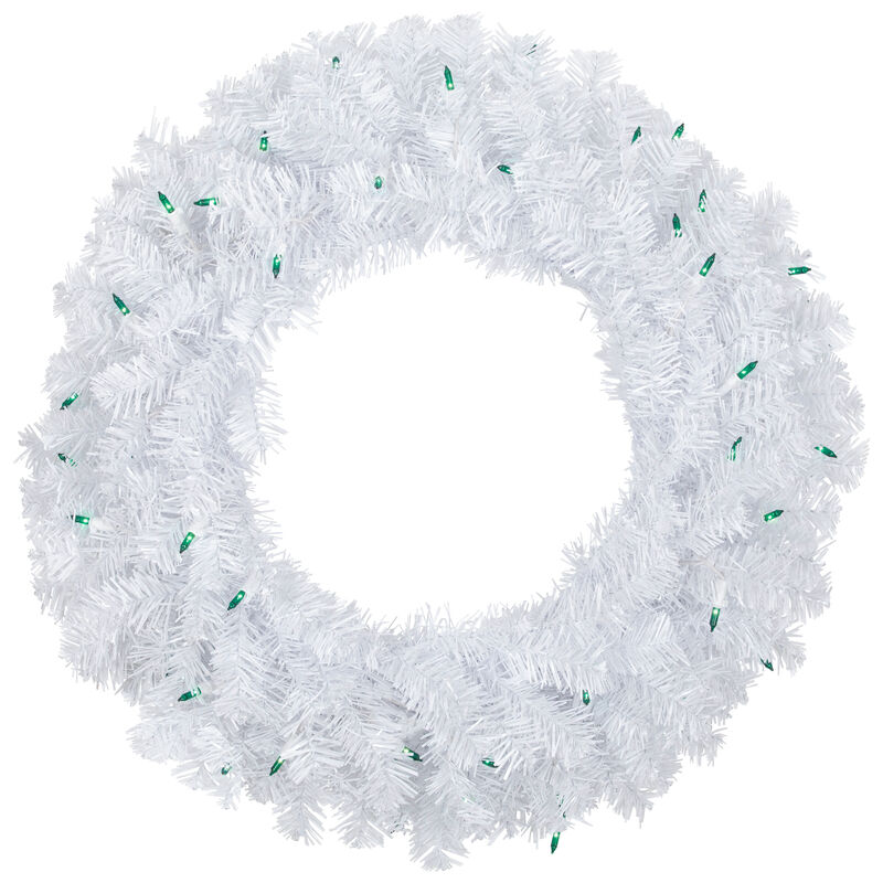 Pre-Lit Woodbury White Pine Artificial Christmas Wreath  24-Inch  Green Lights image number 1