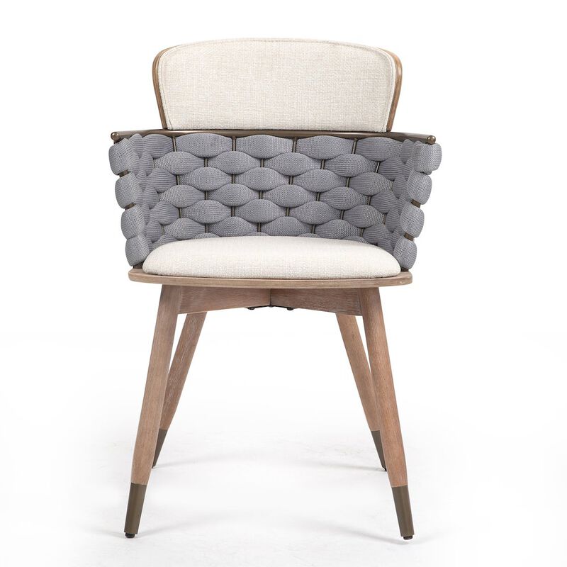Glamour Home Set of 2 Bechor Beige and Gray Woven Fabric Dining Chair with Natural Wood Legs
