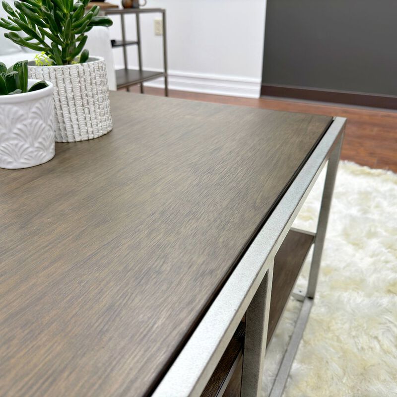 Roundhill Furniture Padena 3Pc Metal Frame Wood Living Room Coffee Table and 2 Chairside Tables Set