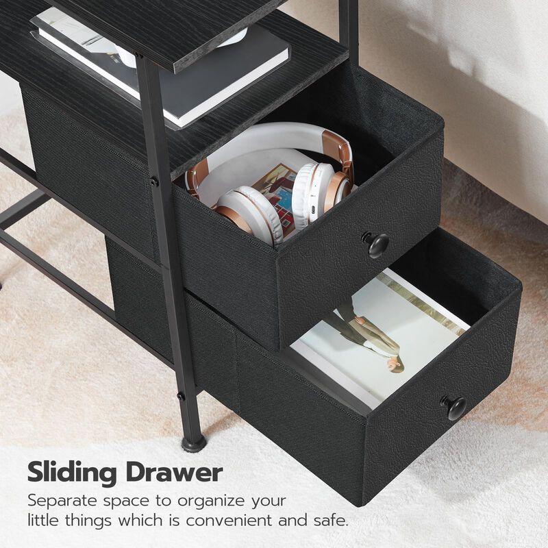 HOOBRO End Table with Charging Station, Narrow Side Table, Nightstand with 2 Non-Woven Drawers, Slim Sofa Side Table, for Small