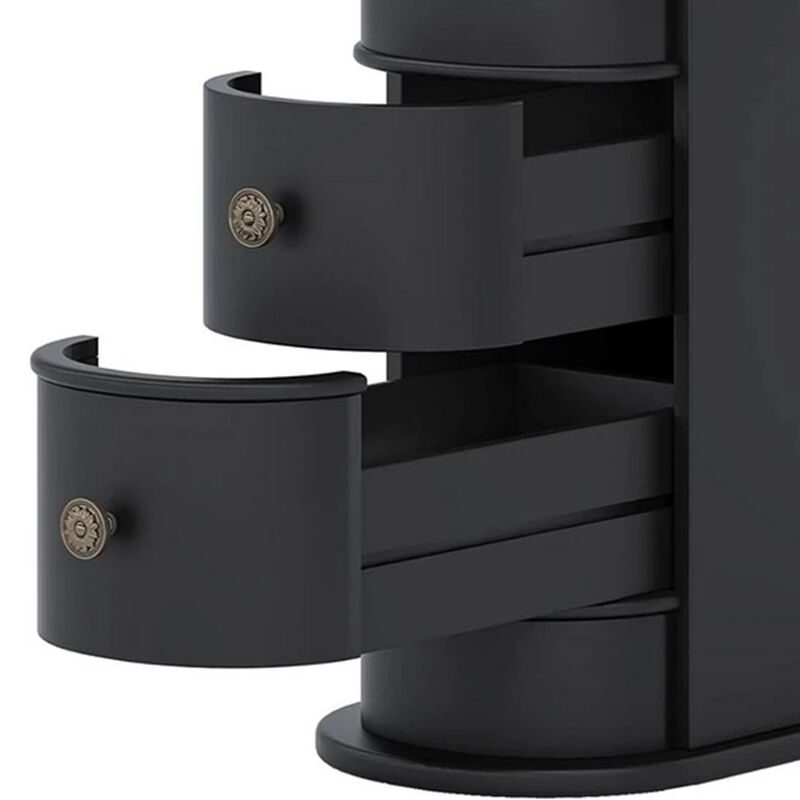 Side End Table, C Black Frame, Silver Metal Knobs 2 Drawer, 24 Inch