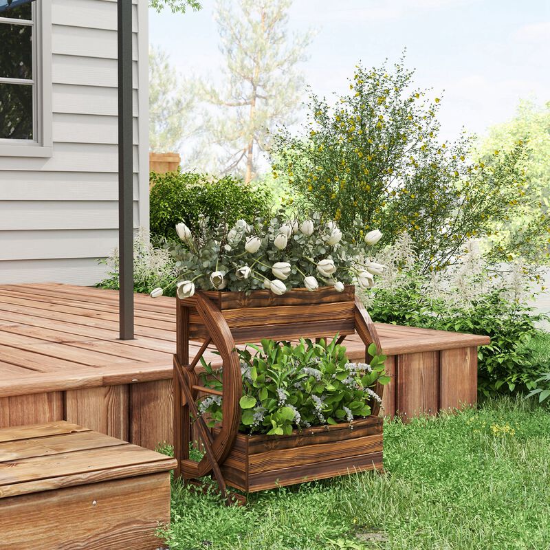 Hivvago Compact 2-Level Wooden Garden Planter image number 6
