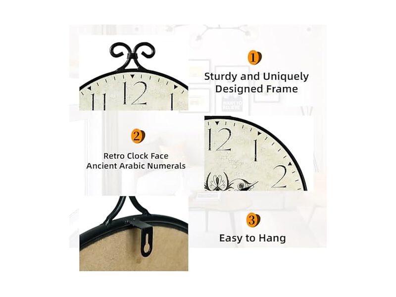 Farmhouse Wrought Iron Warm Gray Finish Wall Clock 24 Inch Silent image number 2