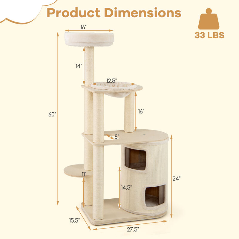 Cat Tree Tower with 2-Story Condo, Scratching Posts & Climbing Perches