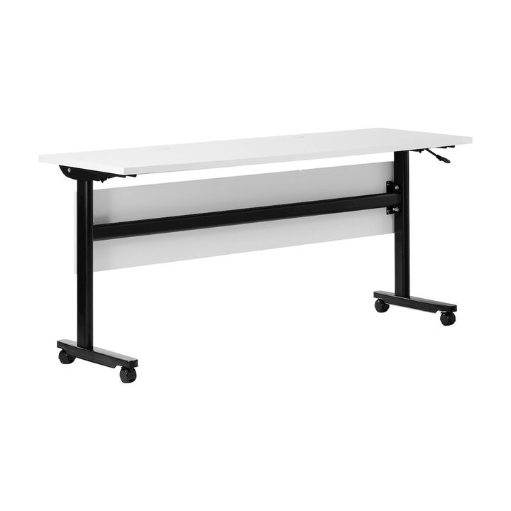 Flash Furniture 60" x 24" Nesting Flip Training Table with T-Legs, Modesty Panel, White Tabletop