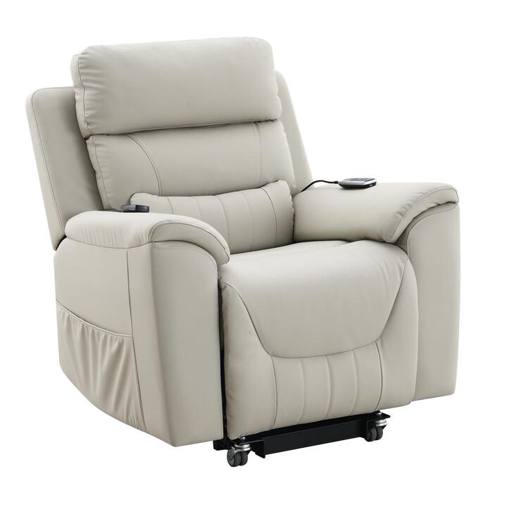 Acme Furniture Marsha Power Recliner Lift & Massage, Light Gray Silicone Synthetic Leather