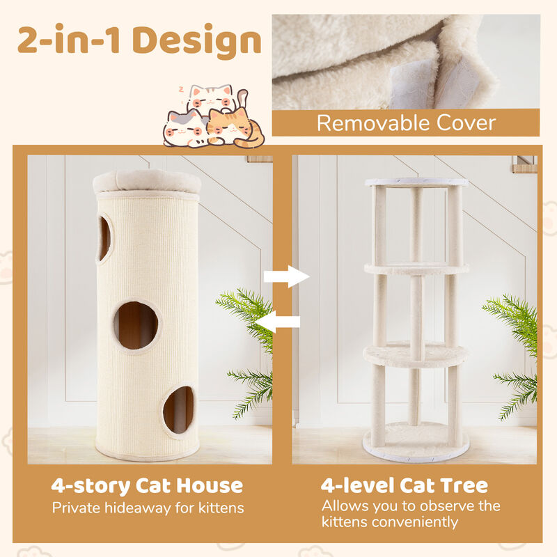 Multi-Level Cat House &ndash; 4-Story Elevated Cat Tower with Hideaway Caves image number 6