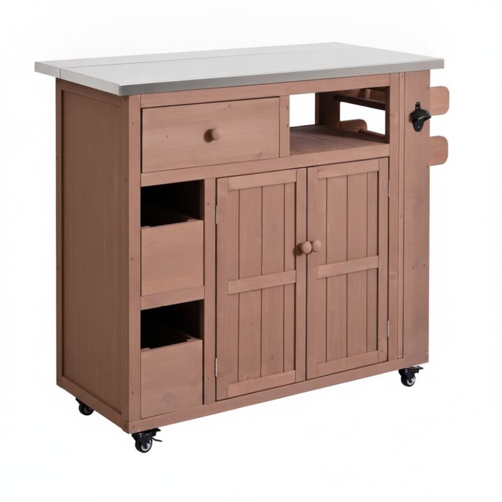 ELEMENT ACE Extendable Solid Wood Outdoor Kitchen Island Grill Table With Storage Drawers Spice Rack For Backyard BBQ And Meal Prep