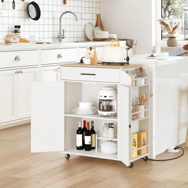 Kitchen Island Cart with Power Outlet, Spice Rack and Storage Drawers image number 3