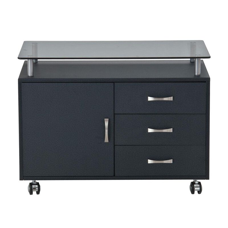 Techni Mobili Rolling Storage Cabinet With Frosted Glass Top. Color: Graphite