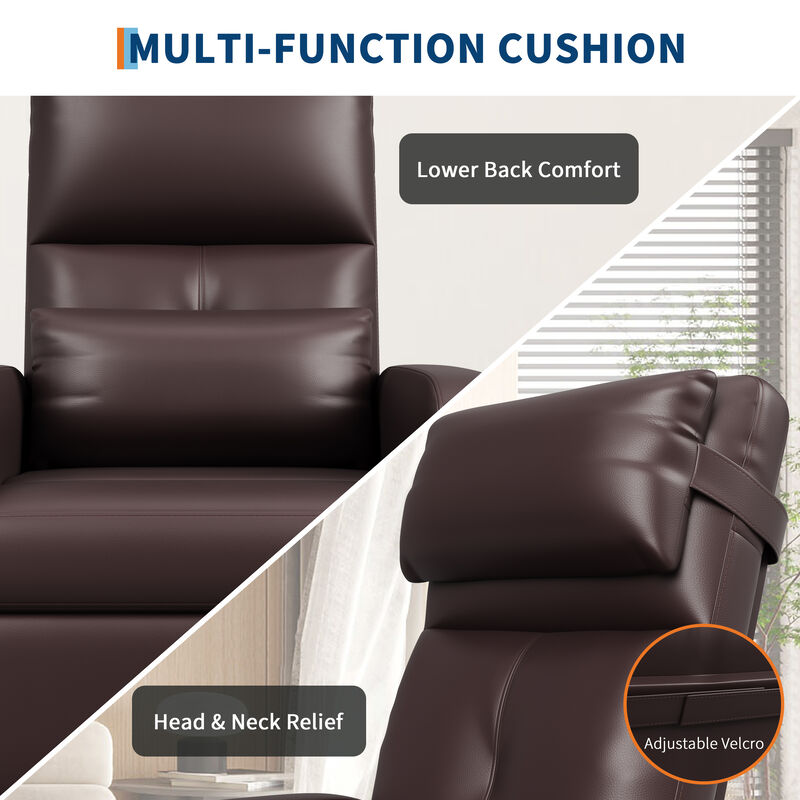 PU Leather Power Recliner Chair with Massage and Heat for Living Room, Outdoor Relax, Brown image number 7