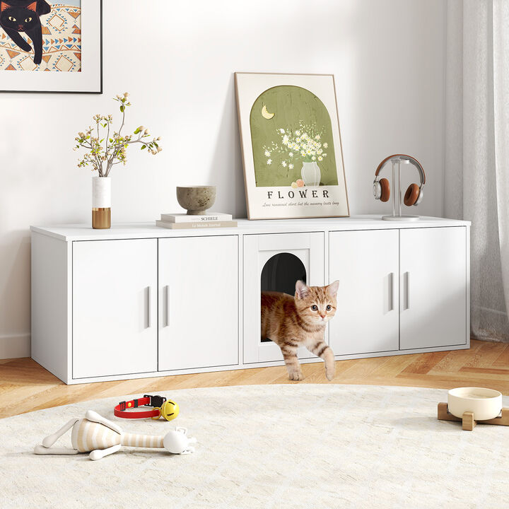 2-Cat Litter Box Cabinet with Double Compartments and Built-in Scratching Surface