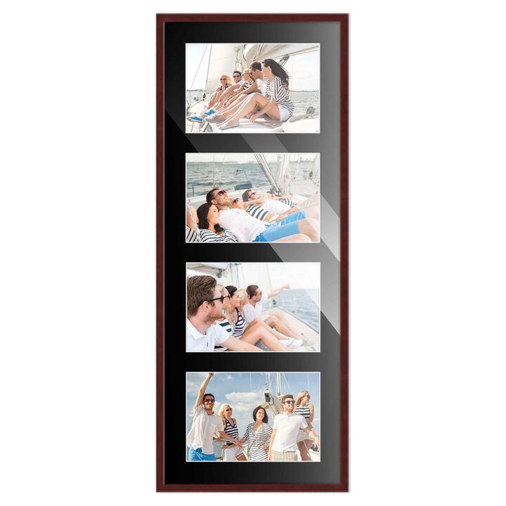 8.5x23 Wood Collage Frame with Black Mat For 4 5x7 Pictures