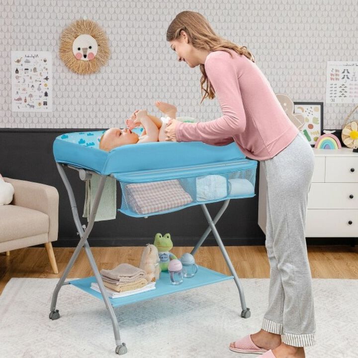 QuikFurn Blue Folding  Wide Nursery Baby Diaper Changing Table