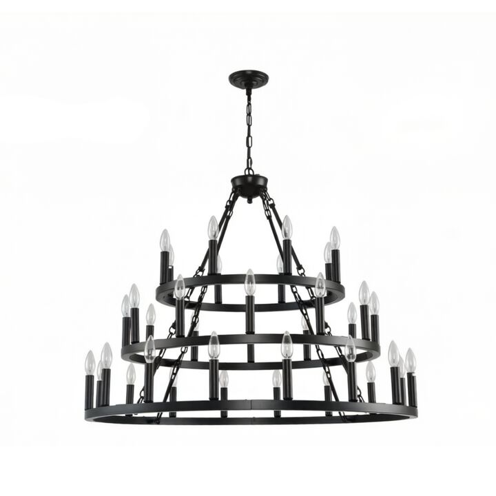 ELEMENT ACE 3-Tier Wagon Wheel 36-Light Adjustable Height Chandelier Hanging Light Fixture for High Ceiling Living Dining Room Foyer Entryway Kitchen Island Bar
