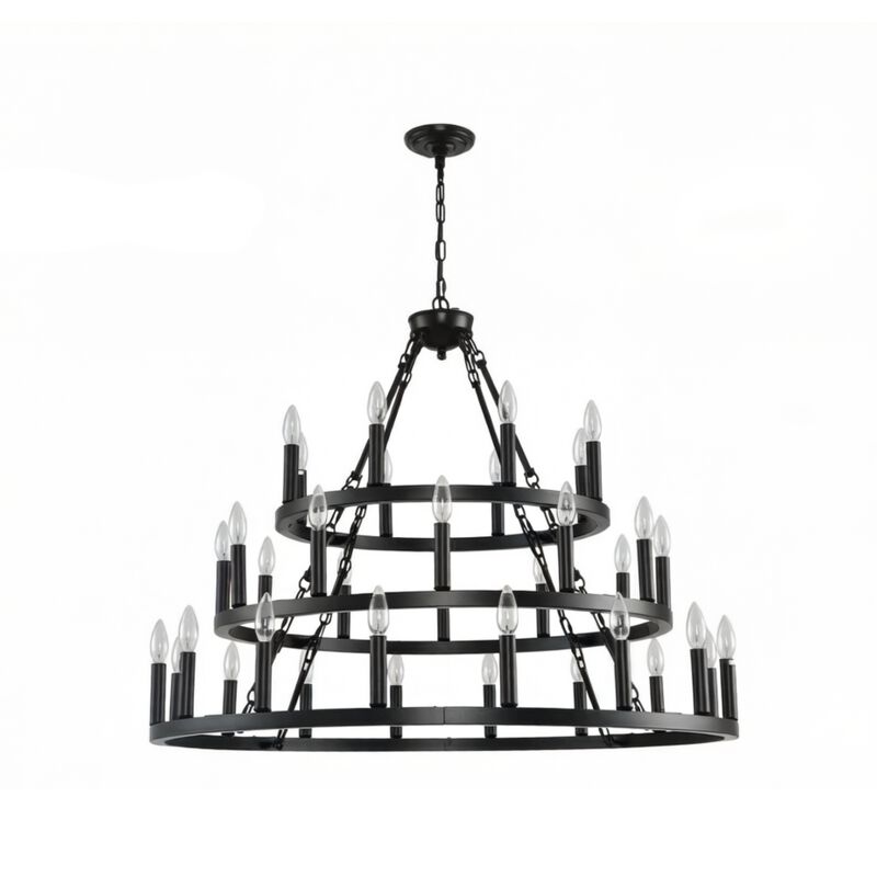 ELEMENT ACE 3-Tier Wagon Wheel 36-Light Adjustable Height Chandelier Hanging Light Fixture for High Ceiling Living Dining Room Foyer Entryway Kitchen Island Bar image number 0