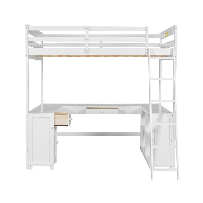 Merax Loft Bed with Desk  and Storage Shelves